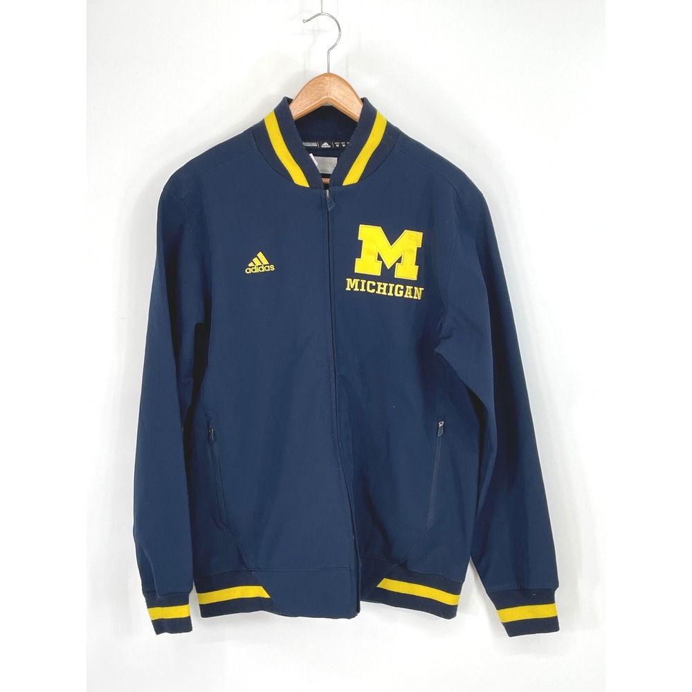 Adidas University of Michigan Jacket M Track Navy Blue Zip Up Varsity Bomber